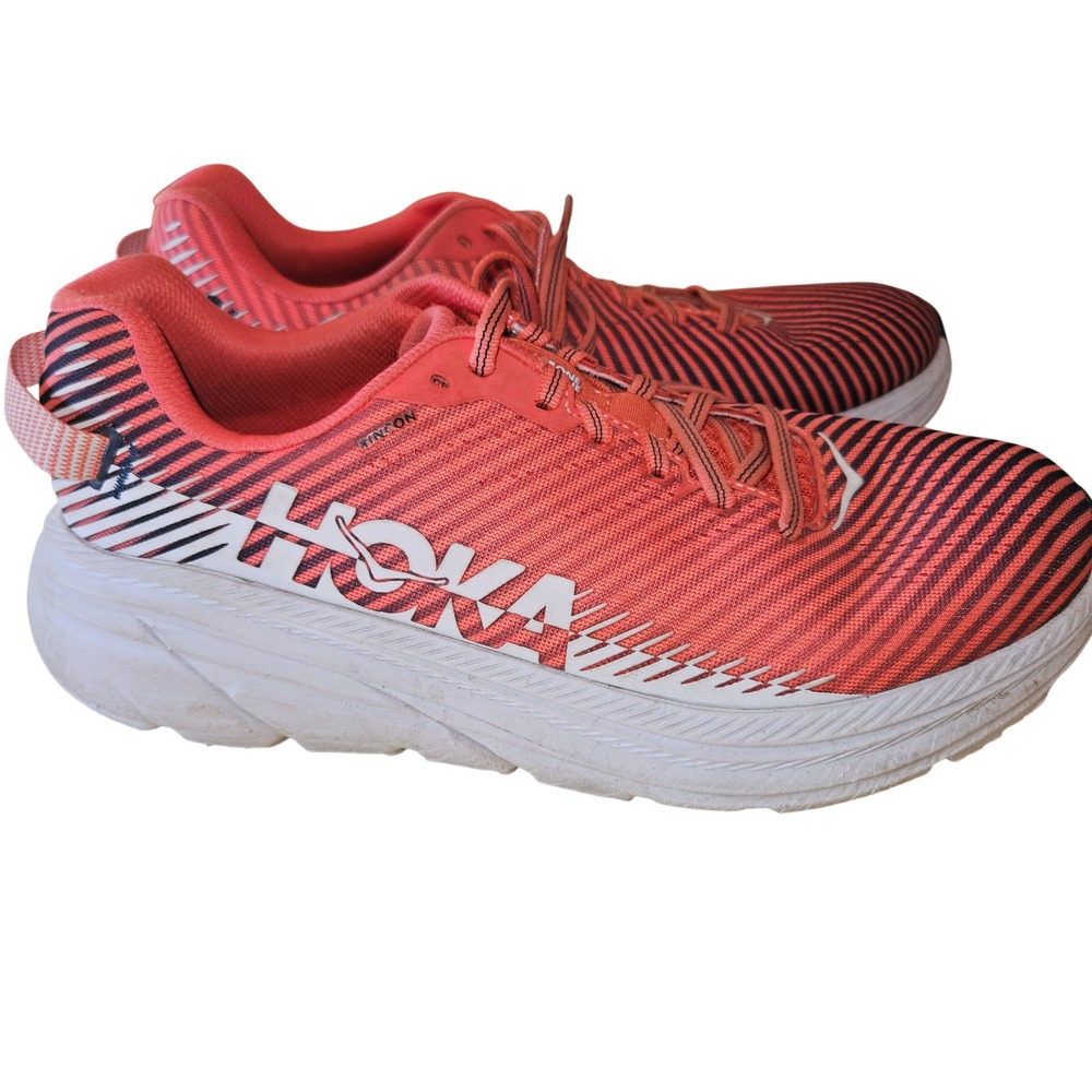Hoka One One Rincon 2 Womens 9.5 Running Shoes Coral Black Striped Sneakers